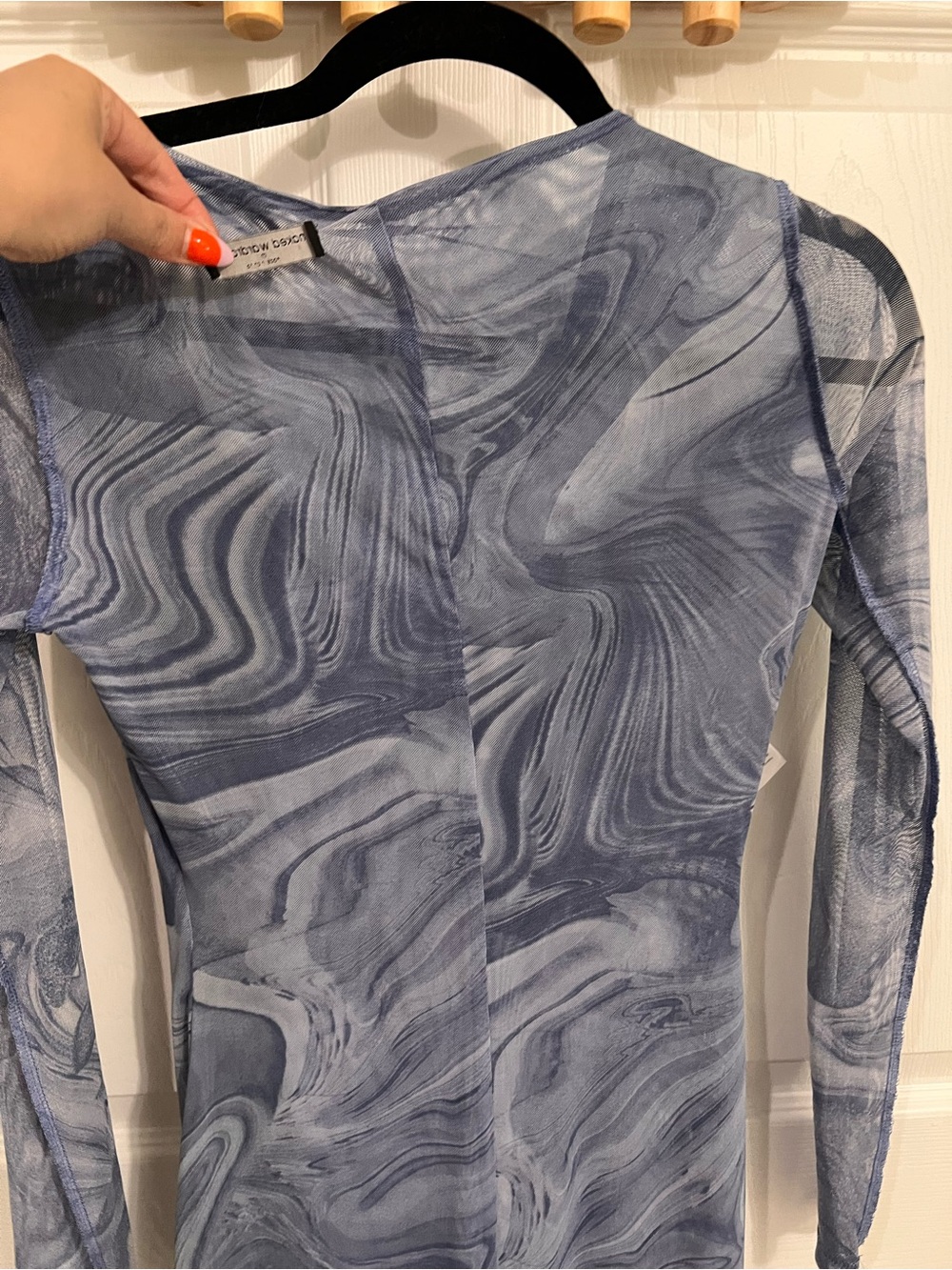 naked wardrobe Blue Marble Long Sleeve Jumpsuit
